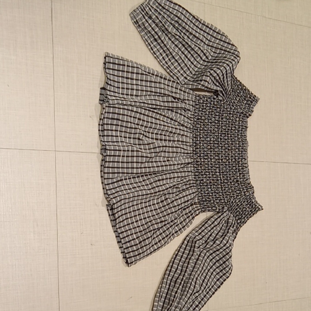 Jade Black and White Checkered Blouse